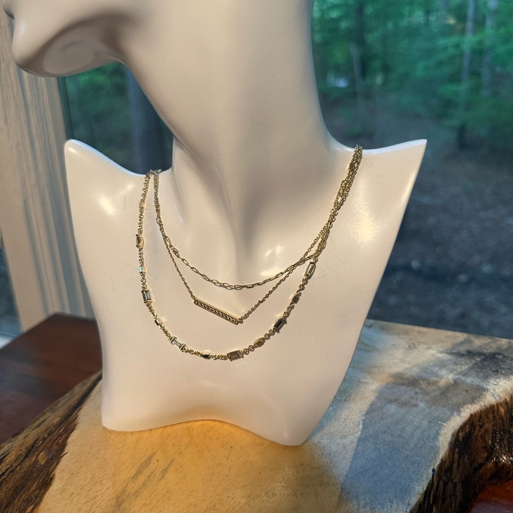 Kendra Scott Addison Multi Chain Necklace Gold Tone Rhinestone Signed Spring - Picture 15 of 16